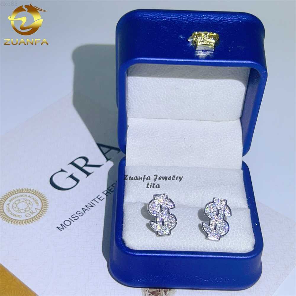 

New Arrivals Luxury Dollar Earrings Screw Back 925 Sterling Silver Iced Out Vvs Moissanite Hip Hop Earring