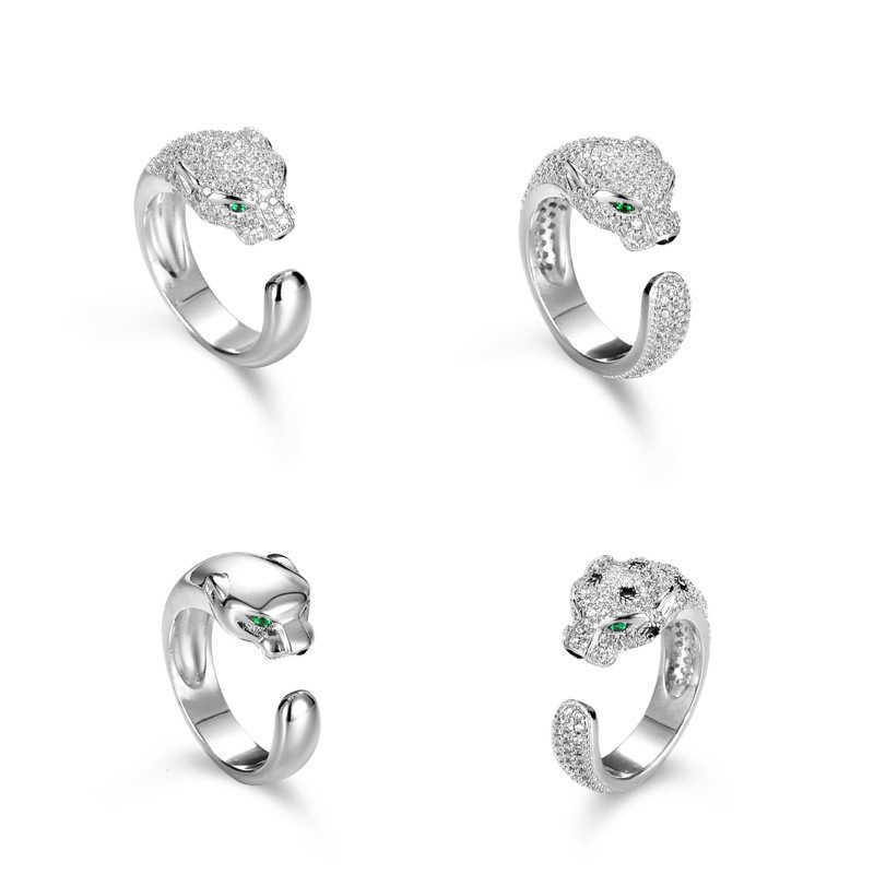 

Designer New Carti Sterling Silver 925 Ring Leopard Head Cheetah Emerald Leopard's mouth is full of color fad