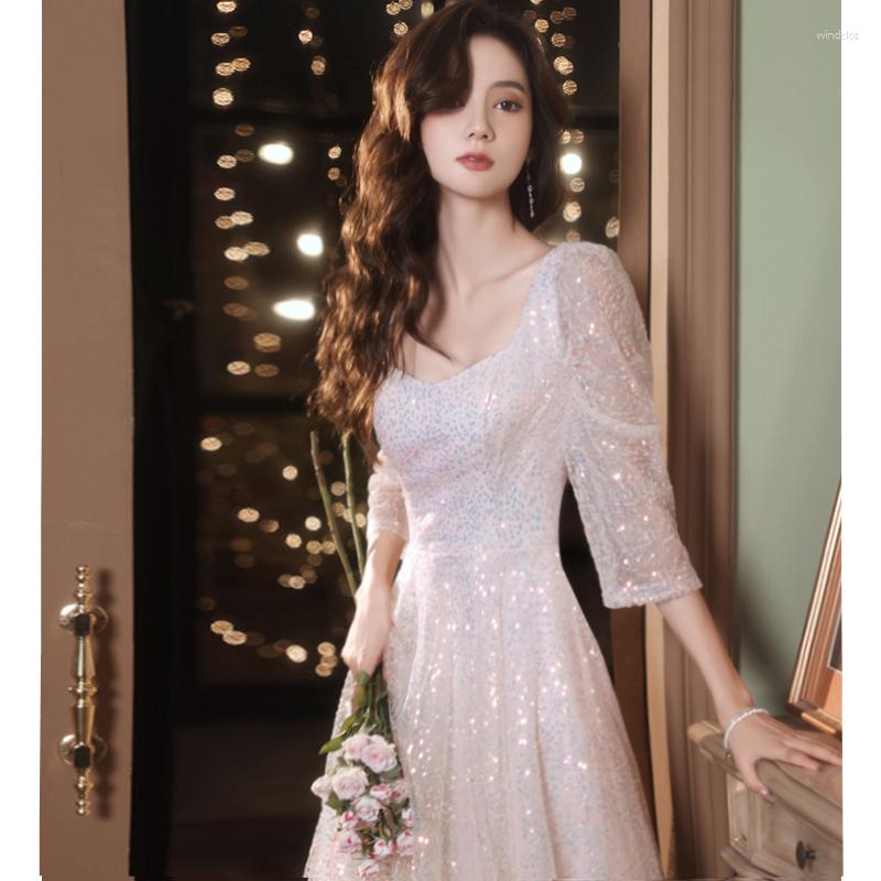 

Ethnic Clothing Sparkly Stylish Women Banquet Temperament Gown With Sequins Bling Chinese Prom Dresses Sweetheart Neck Cheongsam Robe De