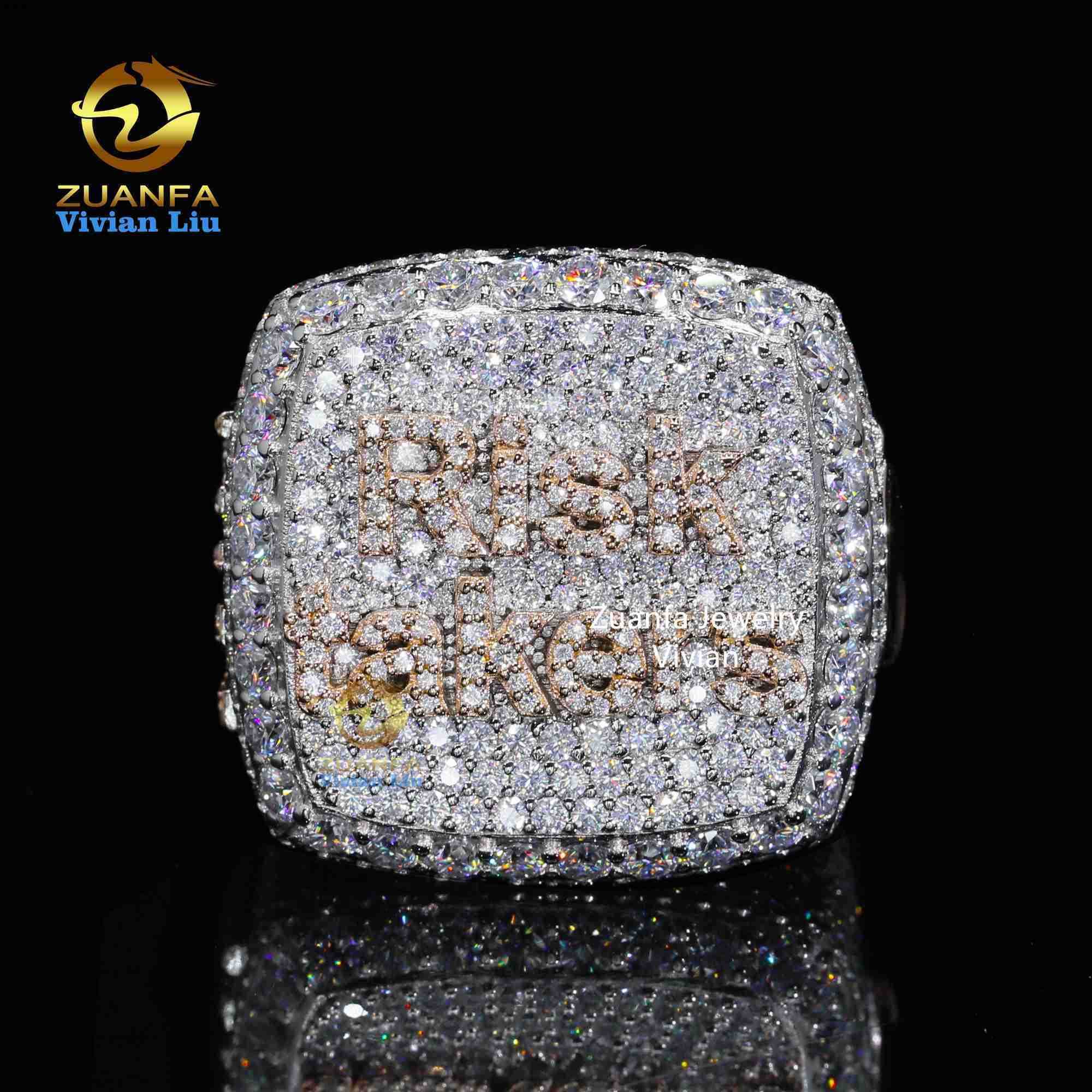 

Fine Jewelry Men Gold Plated Sterling Silver Hip Hop Iced Out Moissanite Custom Champion Letter Ring