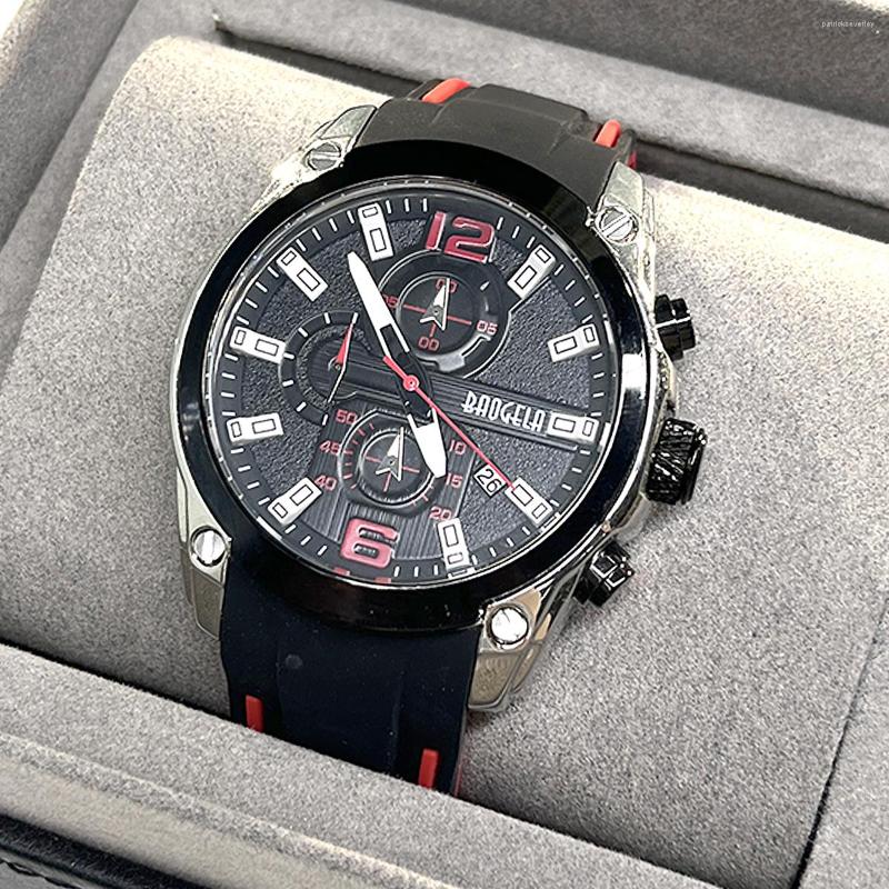 

Wristwatches BAOGELATop Brand Mens Watches With Chronograph Waterproof Silicone Sport Wristwatch Men Watch Analog Quartz Relogio 22609, 22609 silver