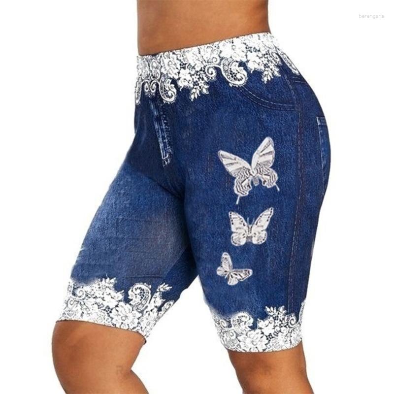 

Women' Shorts Summer Vintage Women Femme Loose Fashion Lace Patchwork Butterfly Print Sports Minipants, Blue