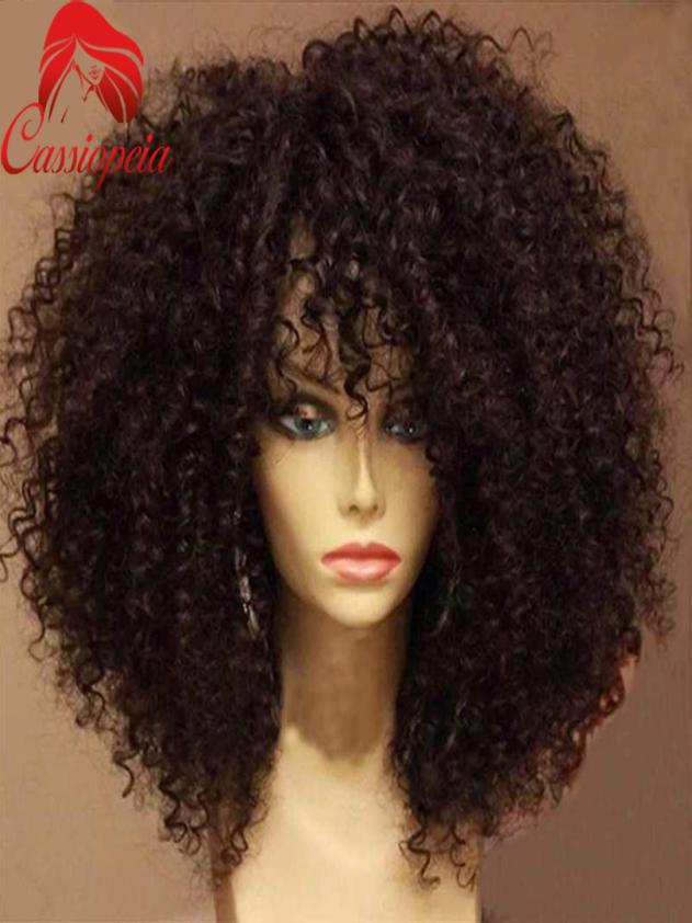 

Unprocessed Mongilian Kinky Curly Full Lace Wigs with Bangs Glueless 180 Density Afro Kinky Full Lace Front Wigs For African Amer9958333, Natural color