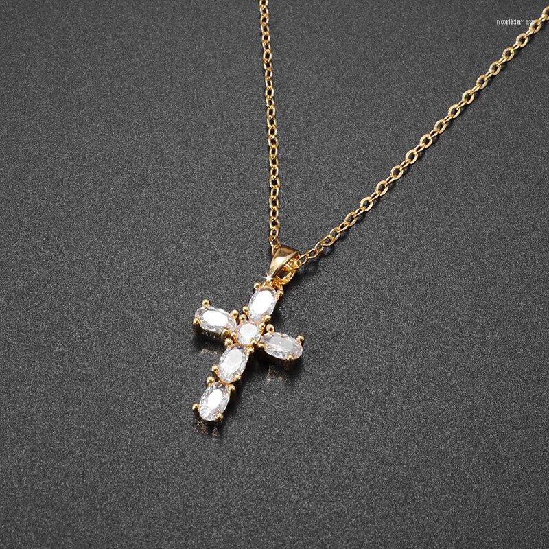 

Pendant Necklaces Delicate Crystal Cross Women Necklace Girl Charm Temperament Clavicle Chain Religious Christian Amulet Jewelry Gift