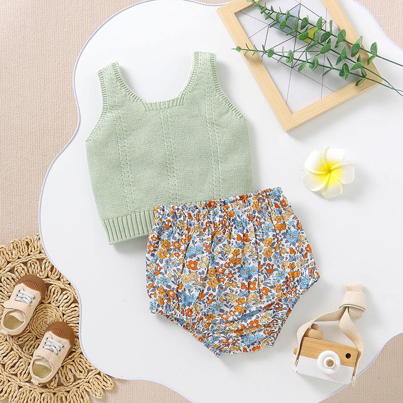 

Clothing Sets Baby Clothes Set Knitted Born Girl Sleeveless Pullover Shorts Summer Infant Boy Vest Pants Fashion Floral 0-18M 2PC Overall, Hd82w1634
