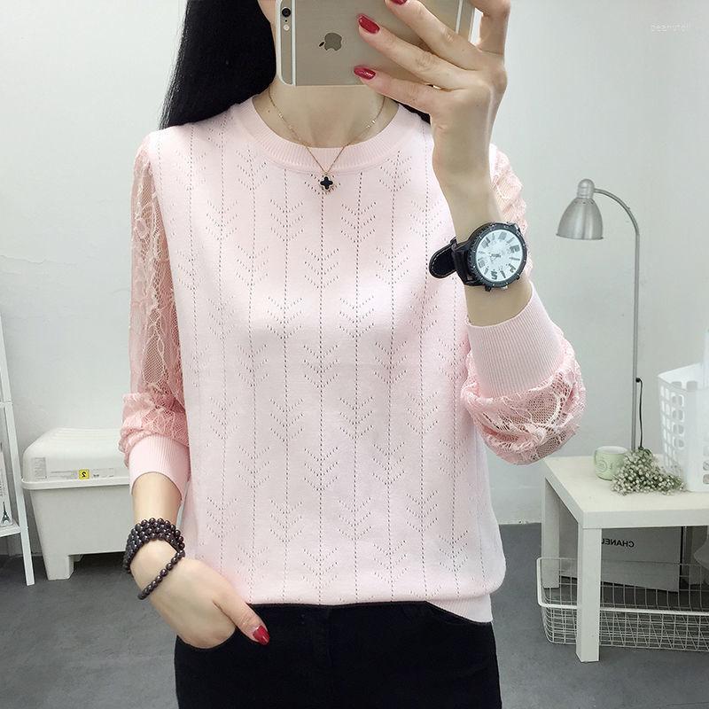 

Women's Sweaters Fall For Womens 2023 Round Neck Lace Knit Bottoming Shirt Ladies Top Pullover, Black
