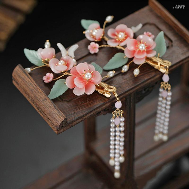 

Hair Clips 1pair Chinese Clip Pearl Tassel Flower Hairpin For Women Vinatge Hanfu Decor Barrettes Headpiece Girls Wedding Jewelry