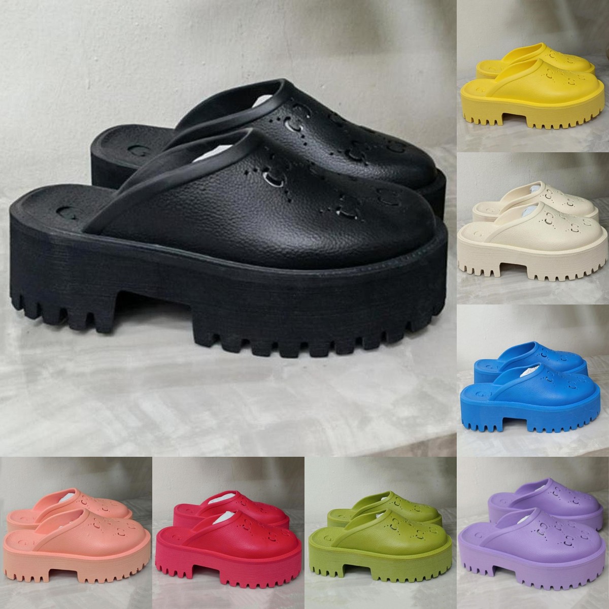 Designer sandals luxury slippers brand Womens perforated g platform Summer Shoe Top womens Candy colors Clear High Heel Height 5.5CM Size EUR35-4-image-879965881