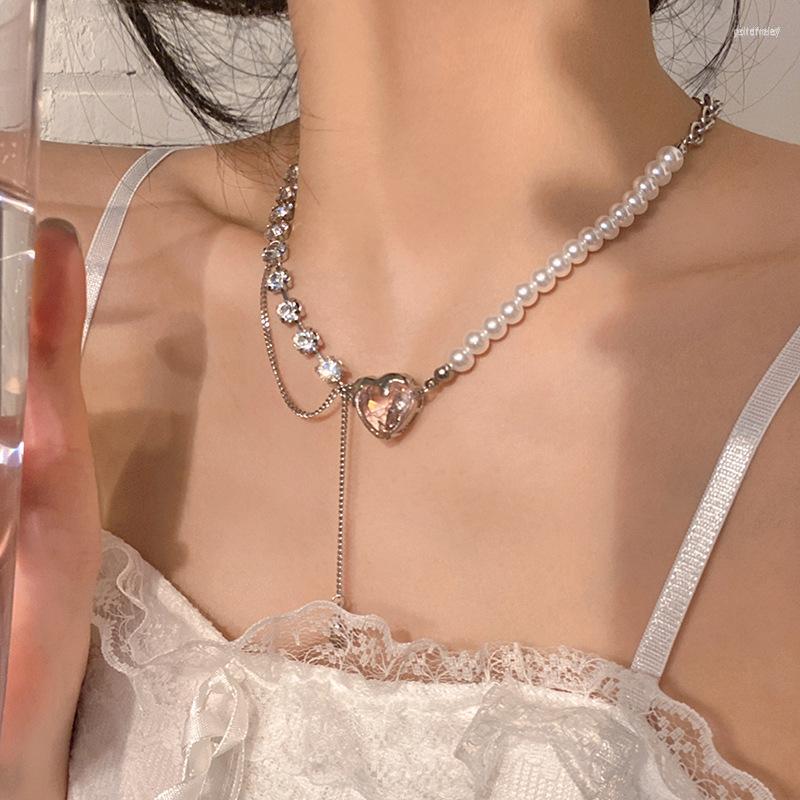

Chains Y2K Accessories Fashion Peach Heart Water Drop Pendant Necklace Pink Crystal Egirl Sweet Cool Clavicle Chain Aesthetic Jewelry