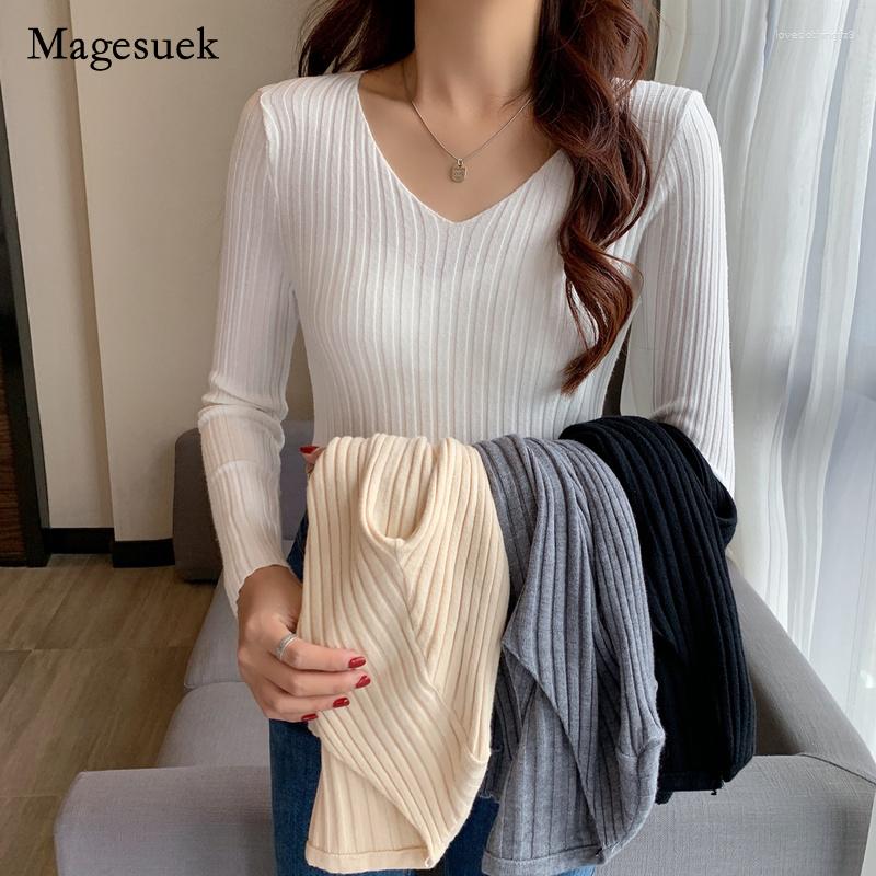 

Women's Sweaters V-neck Knitted Women's Autumn And Winter 2023 Office Lady Bottoming Sweater Korean Pullover Long Sleeve Shirt 16158, Apricot
