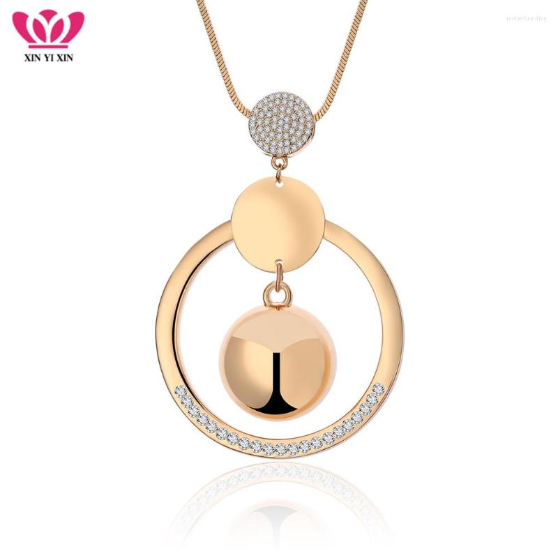 

Pendant Necklaces Female Crystal Geometric Circle Ball Sweater Chain Necklace CZ Jewelry For Women Fashion Gift 2023