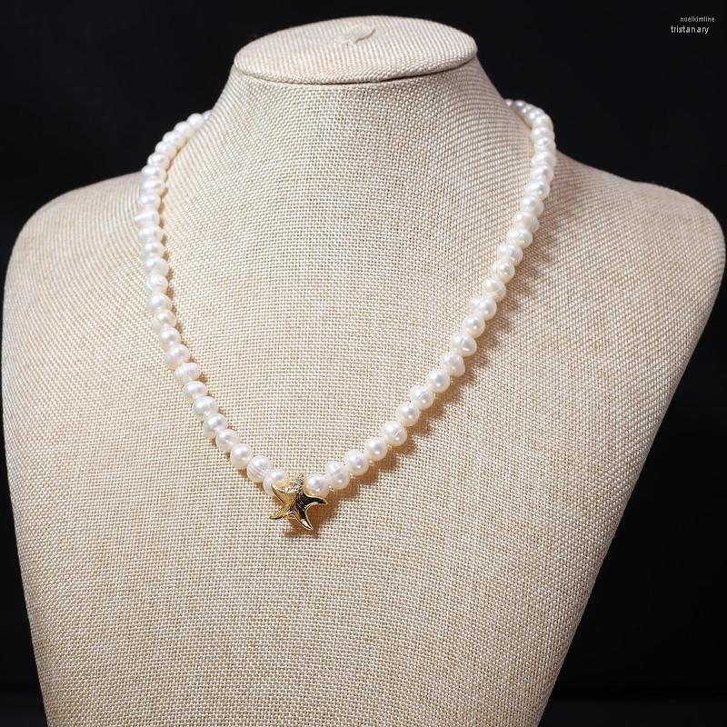 

Choker Natural Pearl Bead Necklace 5-6mm Five-pointed Star Freshwater Chains For Women Party Jewelry Gift 40cm