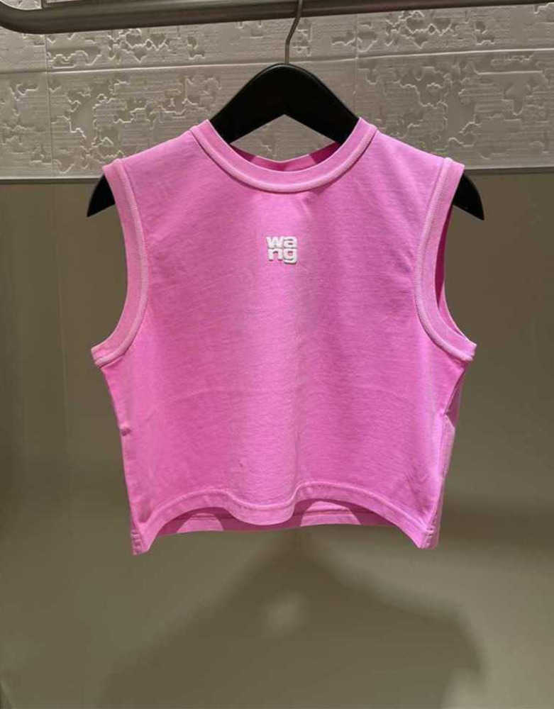 

AW King 2023 Spring New College Style designer wang Open Umbilical Sleeveless Tank Top with Slim Fit Pullover T-shirt Womens Sunscreen design Crew neck all fit T-shirt, Pink