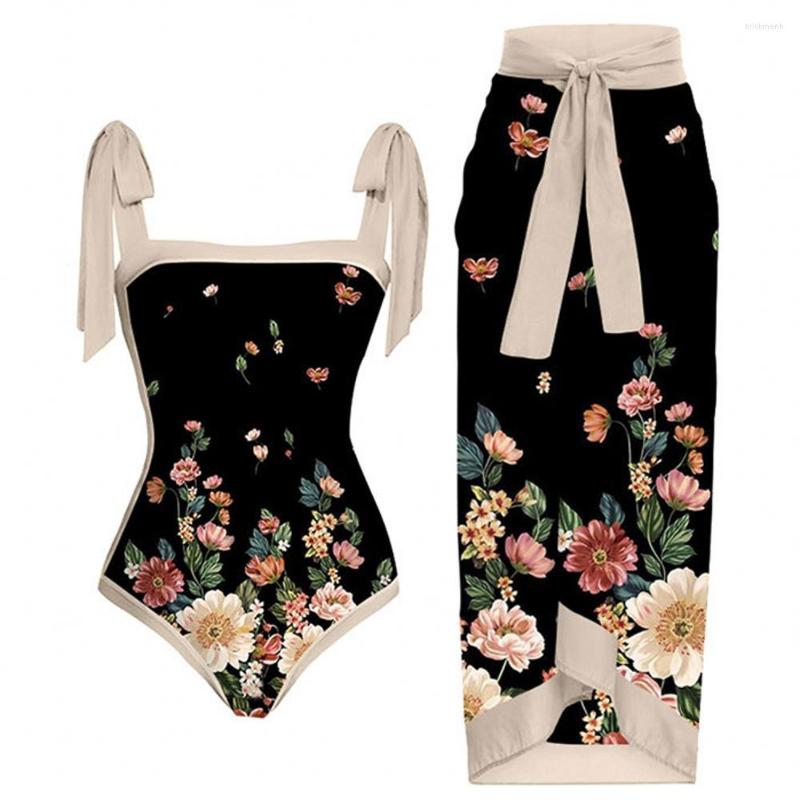 

Women's Swimwear Flower Print Two Piece Swimsuit Luxury Micro Bikini And Cover Up Elegant Butterfly Strap Women Beachwear 2023 Summer, Black