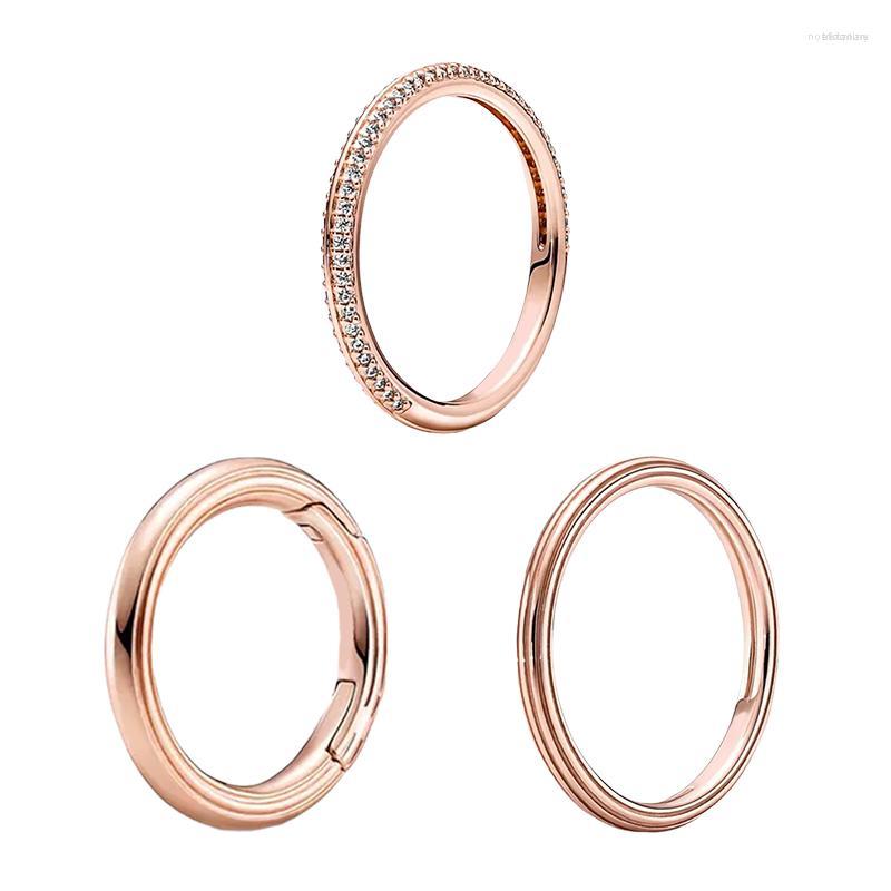 

Cluster Rings ME Statement Stacking Finger For Women Rose Gold Original Fine Jewelry Styling Round Connectors Accessories Zircon Stones