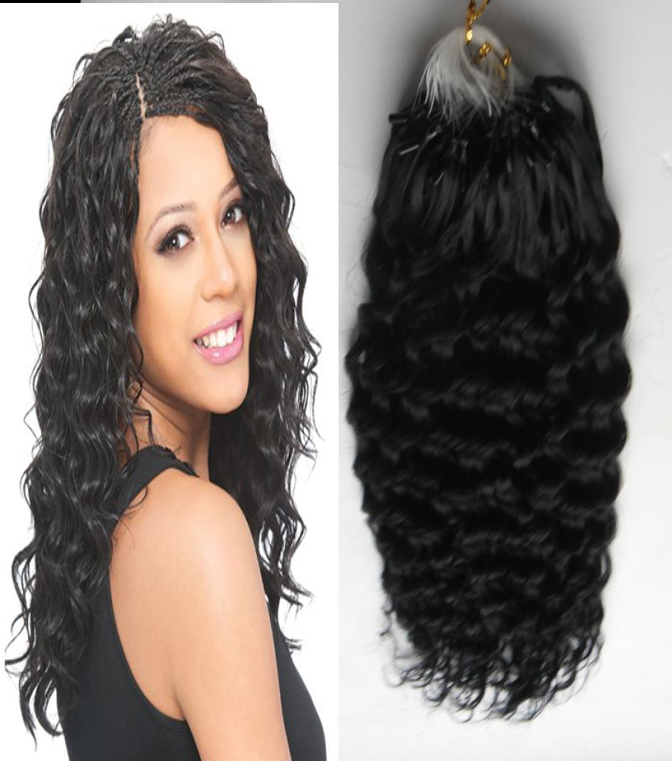

1g per Strand 100 Gram Per Package Micro Ring Loop Hair Extension Color 1 Tipped Remy Human Hair Deep Curly Links Extensions5951752