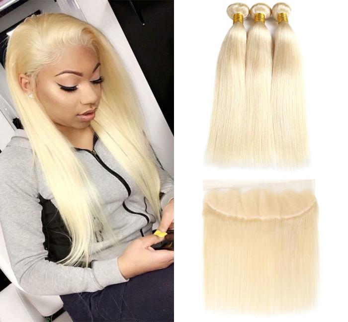 

9A Brazilian Virgin Hair 613 Blond 3 Bundles with 134 Frontal Closure Top Lace Frontal and Bundles Silk Straight Hair Bundles an9894016, Blonde