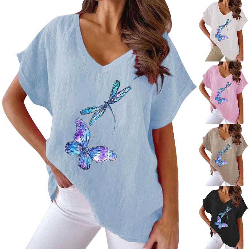 

Women's T Shirts Women's Short Sleeve Butterfly Print V Neck Loose Casual Shirt, Black