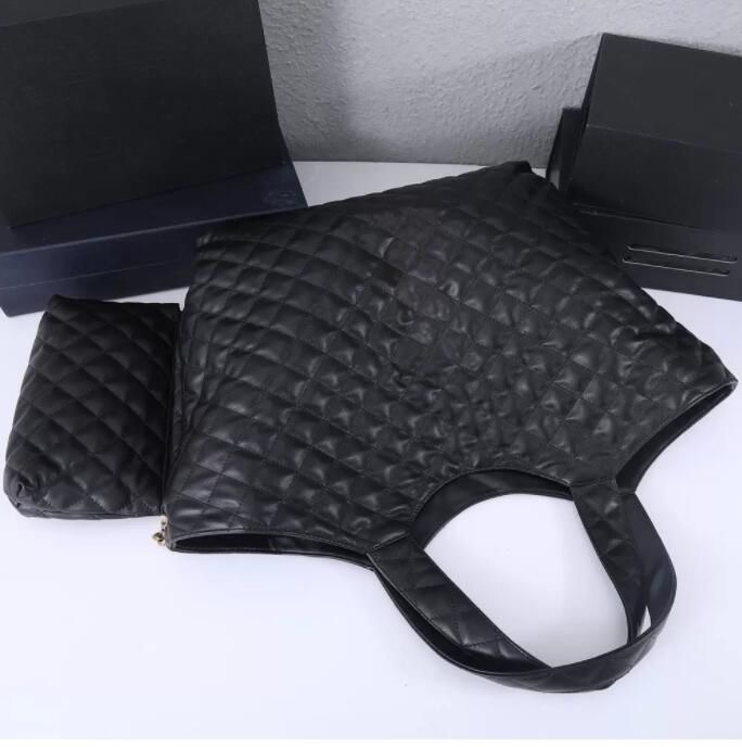 

Bags Luxury Bag Genuine Leather Check Women Handbag Designer shoulder Tote Top, Black