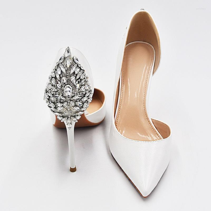 

Dress Shoes Spring And Summer Pointy White PU Rhinestone Bride Wedding Shoe Thin High-heeled Banquet Versatile Large Female Sandal