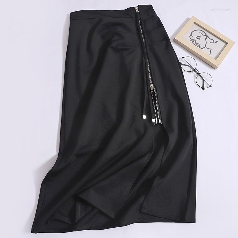 

Skirts Summer Black Half Dress Women High Waist Irregular Split Zipper Pleated Skirt Female Casual Fashion A-line Mid-length