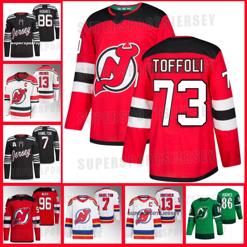 

#73 Tyler Toffoli Devils Hockey Jerseys 86 Jack Hughes 63 Jesper Bratt 7 Dougie Hamilton 13 Nico Hischier 91 Dawson Mercer 90 Dawson Mercer #96 TIMO MEIER, Away