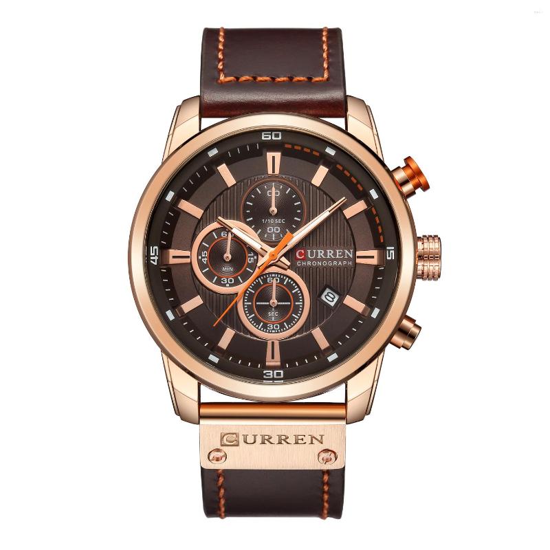 

Wristwatches Mens Watches Stainless Steel Leather Quartz Wrist Watch Man Business Calendar Date Male Casual Bracelet Clock, Bronze