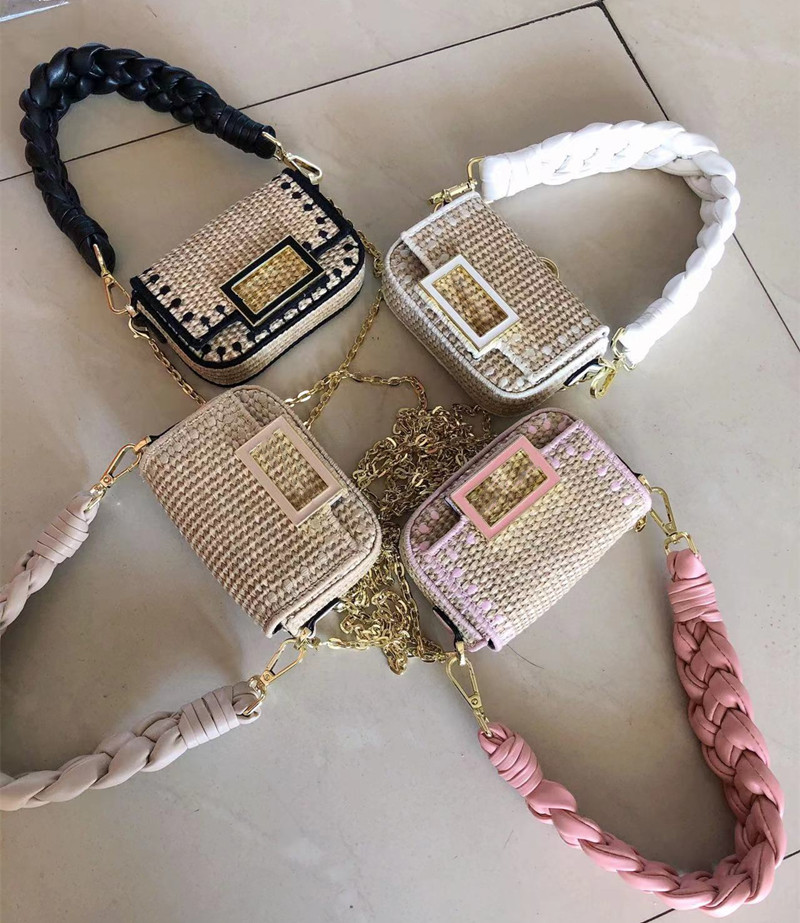 

Straw shoulder baguette bag summer designer raffia straws bag women leather braid shoulder strap crossbody bags fashion small baguettes woven shoulder bags 230423, Pink