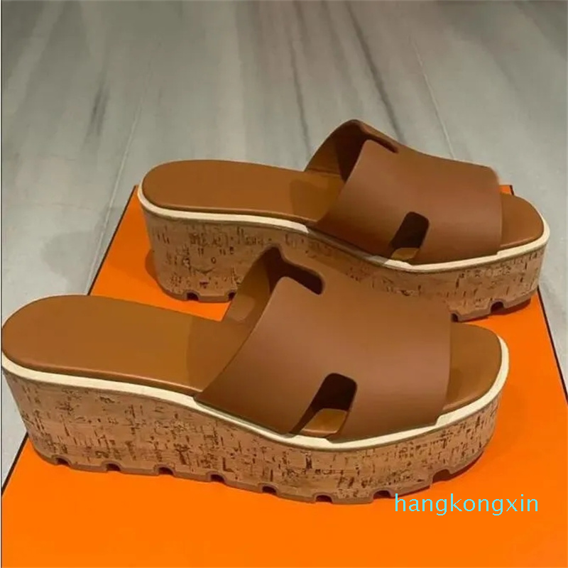 

Luxury Designer Slippers Fashion Thick bottom Sandals Letter Embroidery Slides lady Platform Wedges Sandal Beach High heel With Box size 35-45
