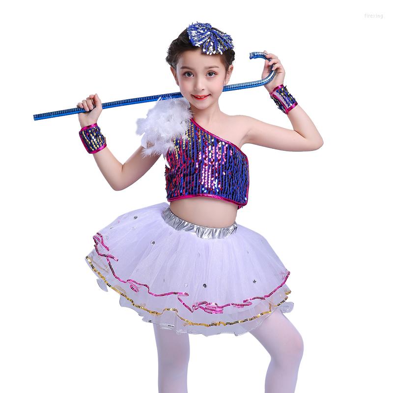 

Stage Wear Children Sequin Jazz Dance Modern Costume Fashion Latin Waltz Dancing Dress For Girls Show Dresses Girl, Blue