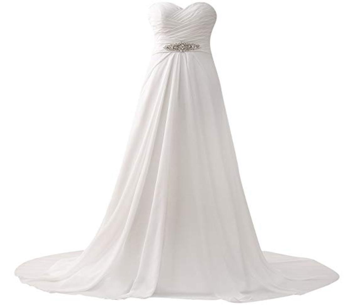 

Romantic ALine White Beach Wedding Dresses for Crystals Beaded Chiffon Wedding Dress Open Back Discount Bridal Gowns vestido8166303, Custom made from color chart