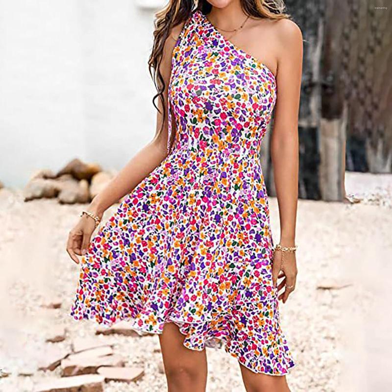 

Casual Dresses Women's Slanted Collar Dress Daily Sleeveless Slim Waist Cocktail Beach Style Dot Polka Mini A-Line Pleated, Rd1