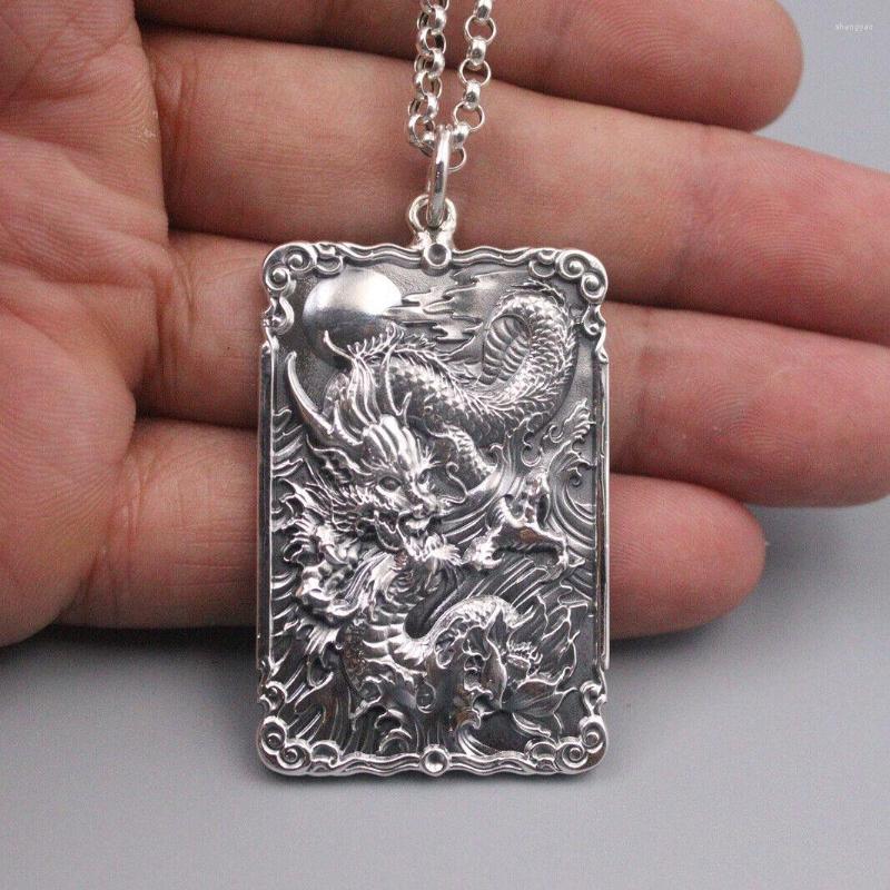 

Chains Solid 999 Fine Silver Powerful Dragon Pendant 925 Rolo Link Chain 20" L