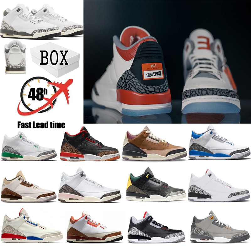 

With Box New Jumpman 3 3s Basketball Shoes J Balvin Fragment Wizards Palomino Mars Stone White Cement Lucky Green UNC Muslin Dark Iris Neapolitan Sneakers Mens Womens, Color #45
