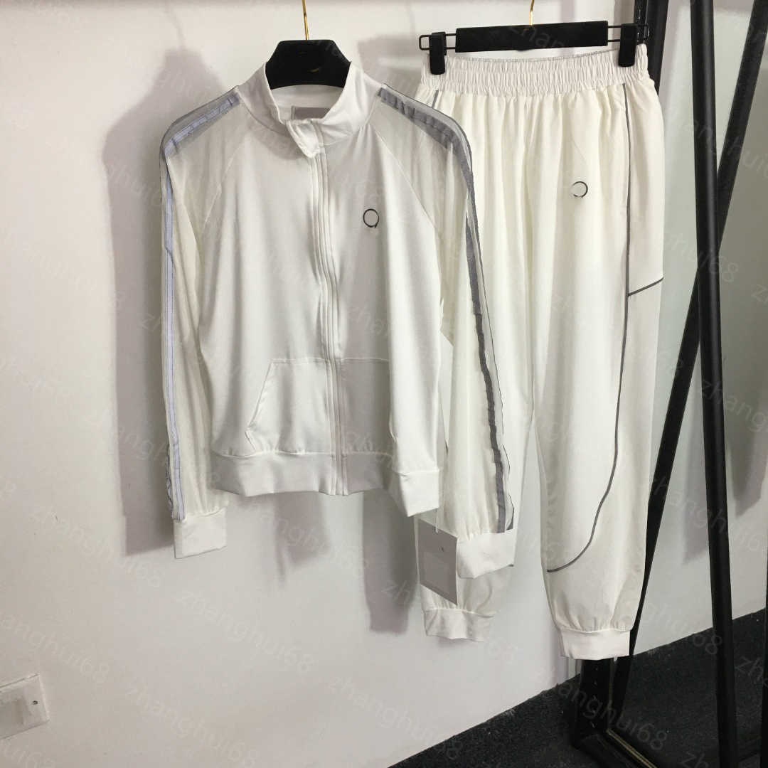 

23ss women pants sets womens designer clothing Reflective strip mesh breathable splicing Stand collar long sleeve zipper jacket casual pants set Women Clothes