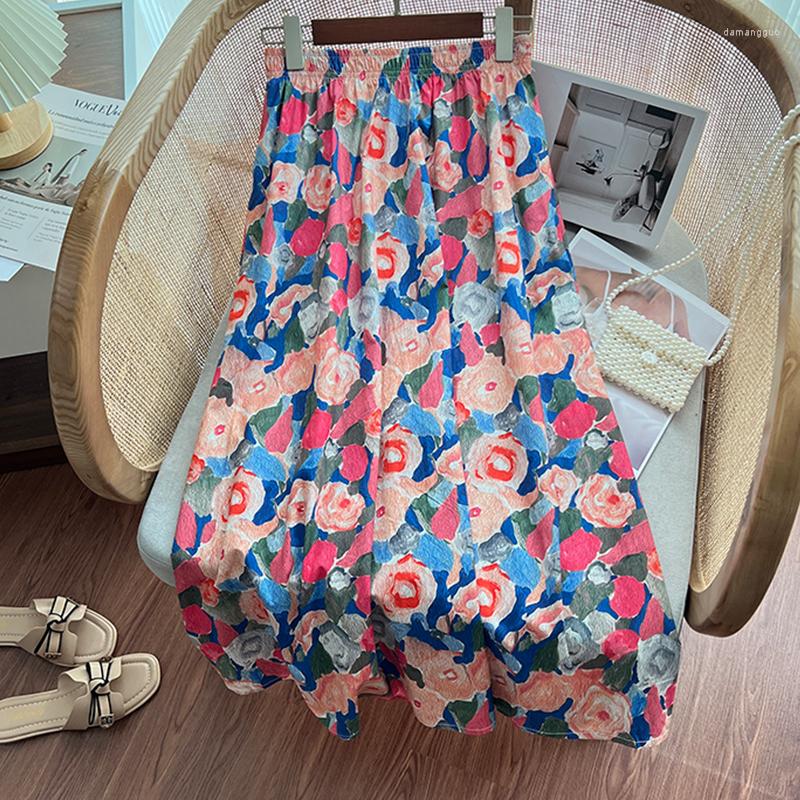 

Skirts SURMIITRO Vintage Mid-length Skirt Women 2023 Summer Korean Boho Beach Floral Print A Line High Waist Midi Long Female, Blue 5418