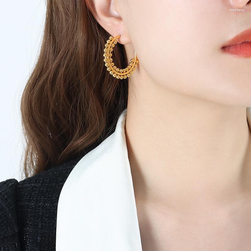 

Hoop Earrings European And American Fashion High-Grade Exaggerated Design Double-Layer Steel Ball Stitching Big Circle Titan