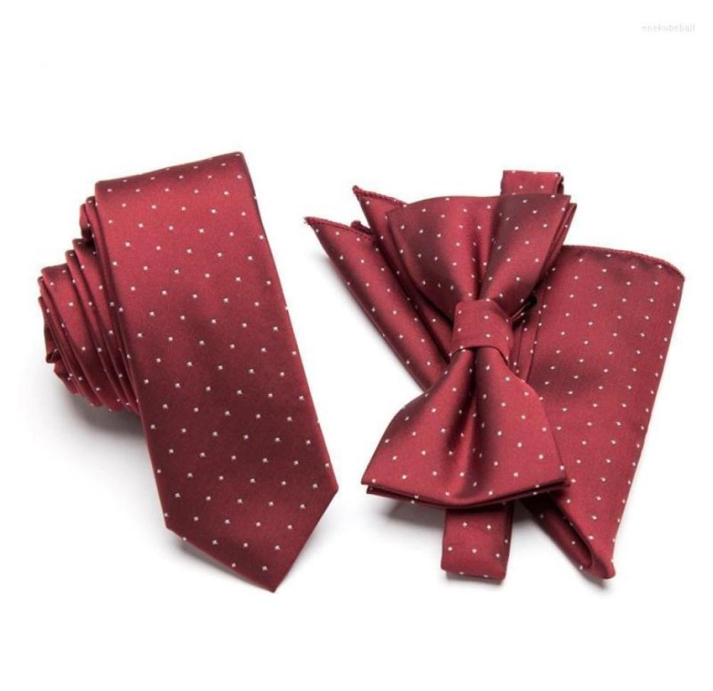 

Bow Ties Men Tie Bowtie Cravat Set Red Wine Dot Fashion Classical Skinny Polyester Wedding Gifts Party Accessories Business Neckti4348805