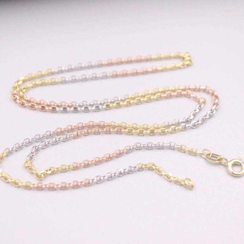 

Chains Au750 Real 18K Multi-tone Gold Chain Neckalce For Women Female 2.0mm Color Rolo Link Choker Necklace 20''L Gift