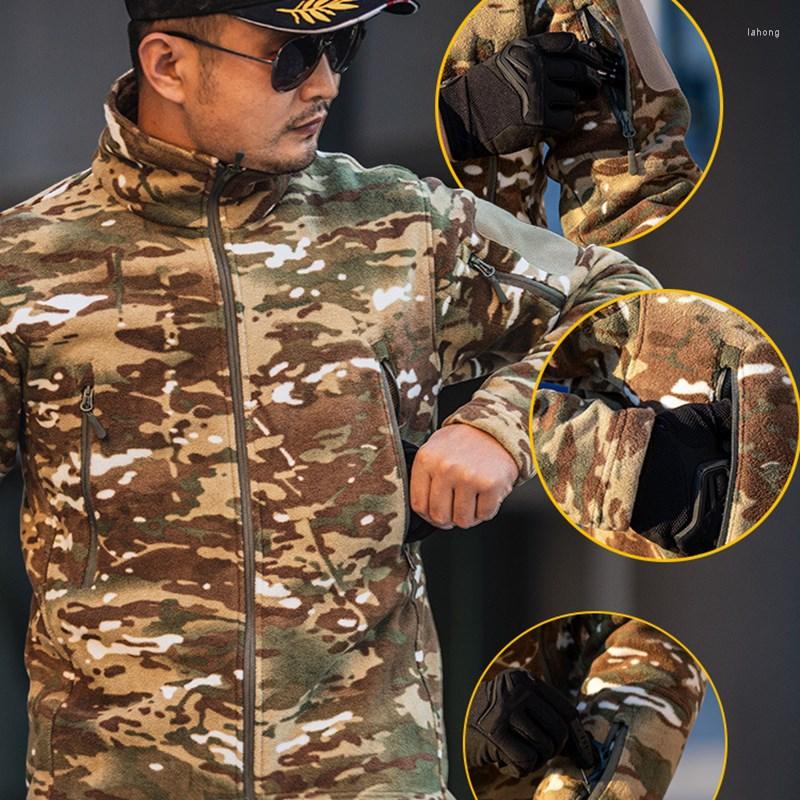 

Hunting Jackets Camouflage Military Tactical Fleece Jacket Men Autumn Winter Outdoor Riding Hiking Sport Windproof Warm Stand Collar Coat