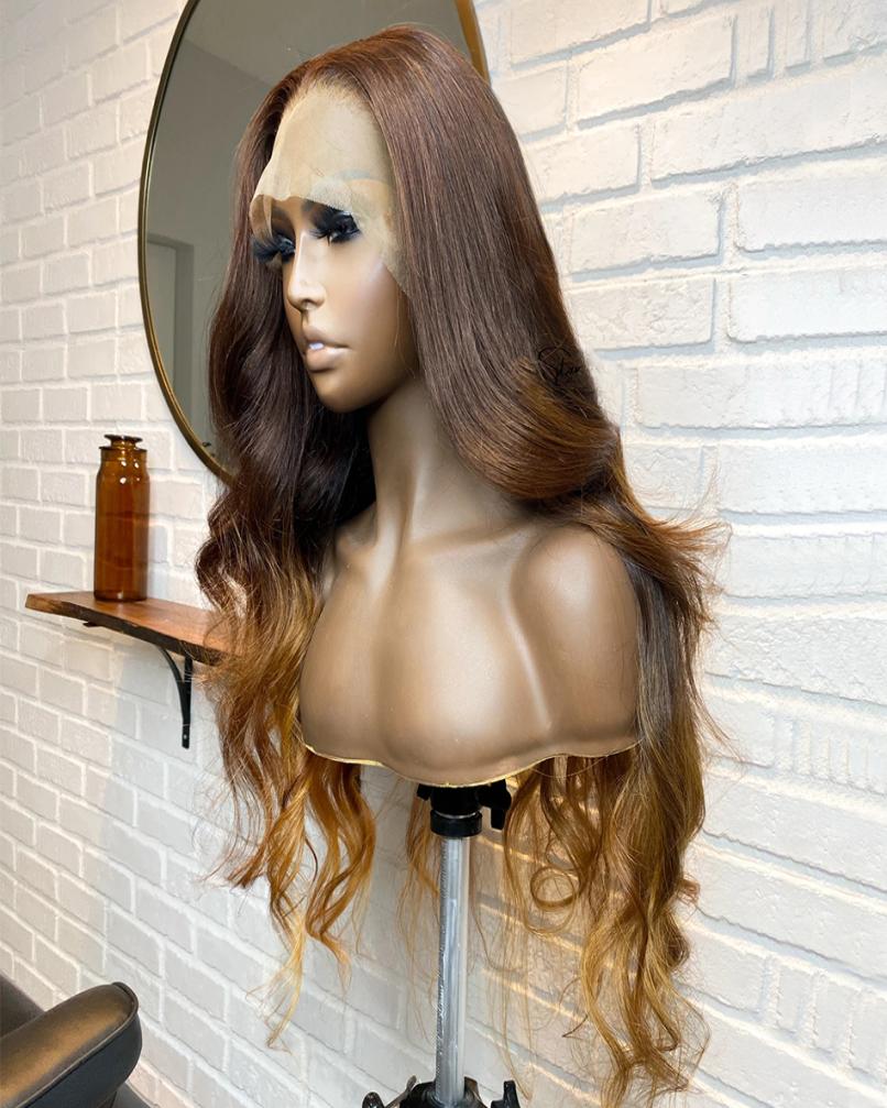 

360 Lace Front Human Hair Wigs Peruvian Remy Hair Silk Top Full Lace Wigs Ombre Brown Blonde Pre Plucked Wig for Women8299775