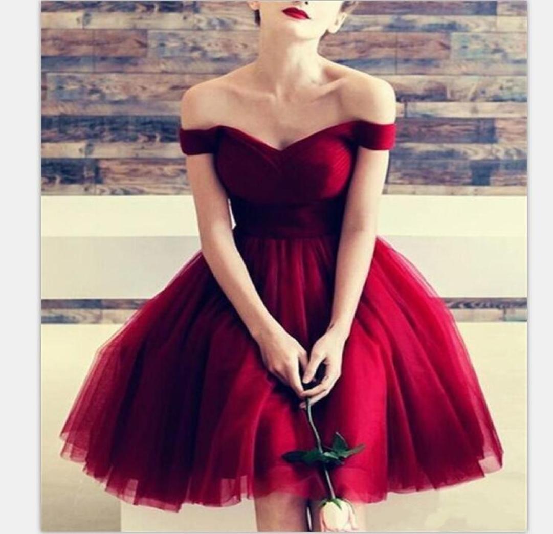 

Burgundy Short Bridesmaid Dresses A Line Tulle Off The Shoulder Wedding Party Dress Zipper Back Custom made Homecoming Dress2047441
