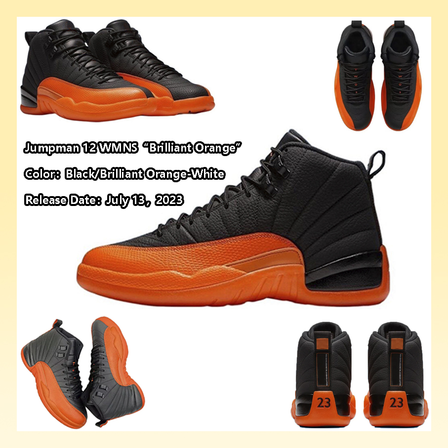 

Jumpman 12 12s WMNS Basketball Shoes Black Brilliant Orange White FD9101-081 Trainers Sneaker for Men and Women, Item#1