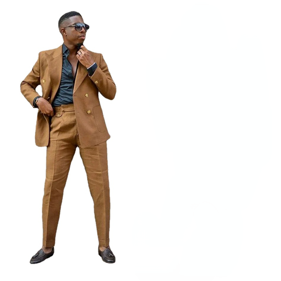 

Light Brown Groom Wear Wedding Tuxedos Peaked Lapel Mens Business Formal Prom Best Man Blazer Suit 2 Pieces (Jacket+Pants), Same as image
