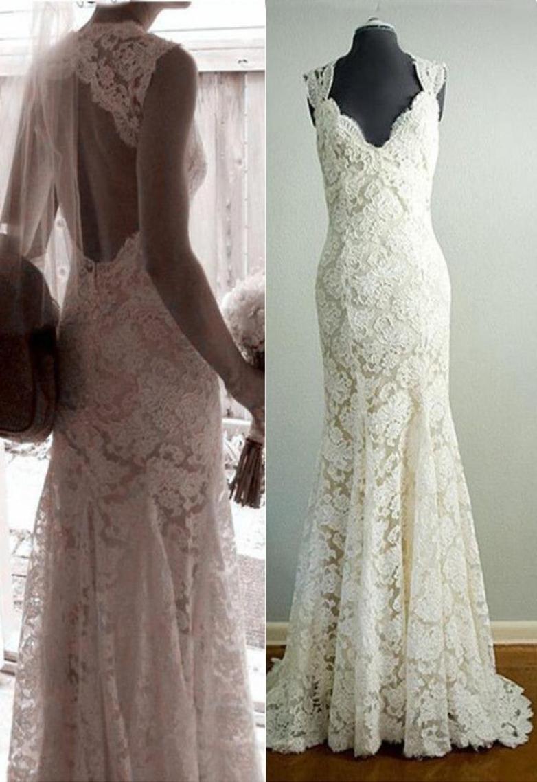 

Modern Keyhole Back Lace Wedding Dresses Gown Mermaid Cap Short Sleeves Long Designer Real Pos Bridal Gowns Plus size8232252, White