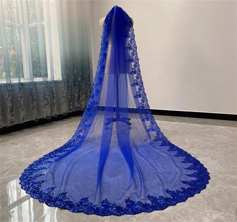

Bridal Veils Royal Blue Wedding Cathedral Long One Layer With Comb Tulle Accessories 3 4 5 Metres Veil For Brides Sequins Lace9095127, Ivory