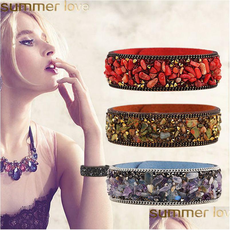 

Other Bracelets Fashion Gemstone Crystal Leather Bracelet Women Vintage Wrap Cuff Bangle Wristband Summer Jewelry Drop Delivery Dhl4G