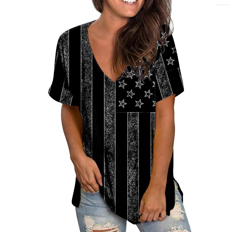 

Women' T Shirts Women' Spring Summer Casual V Neck Independence Day Print Short Sleeve Turtle Necks For Womens Long Pack Top Women, Black