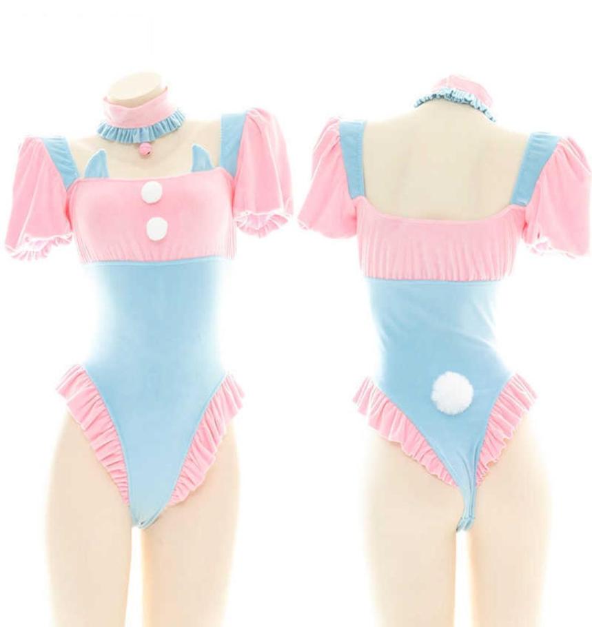 

Cosplay Wigs Lolita Blue Pink Puff Sleeve Bodysuit Cute Cat Ears Ruffle Swimwear Japanese School Girl Cosplay Sukumizu Maid Unifor4661421, Red