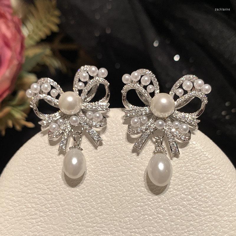 

Dangle Earrings High Quality Pearl Zircon Bridal Cubic Zirconia Wedding Earring For Brides Accessories Party Evening Dress Jewelry